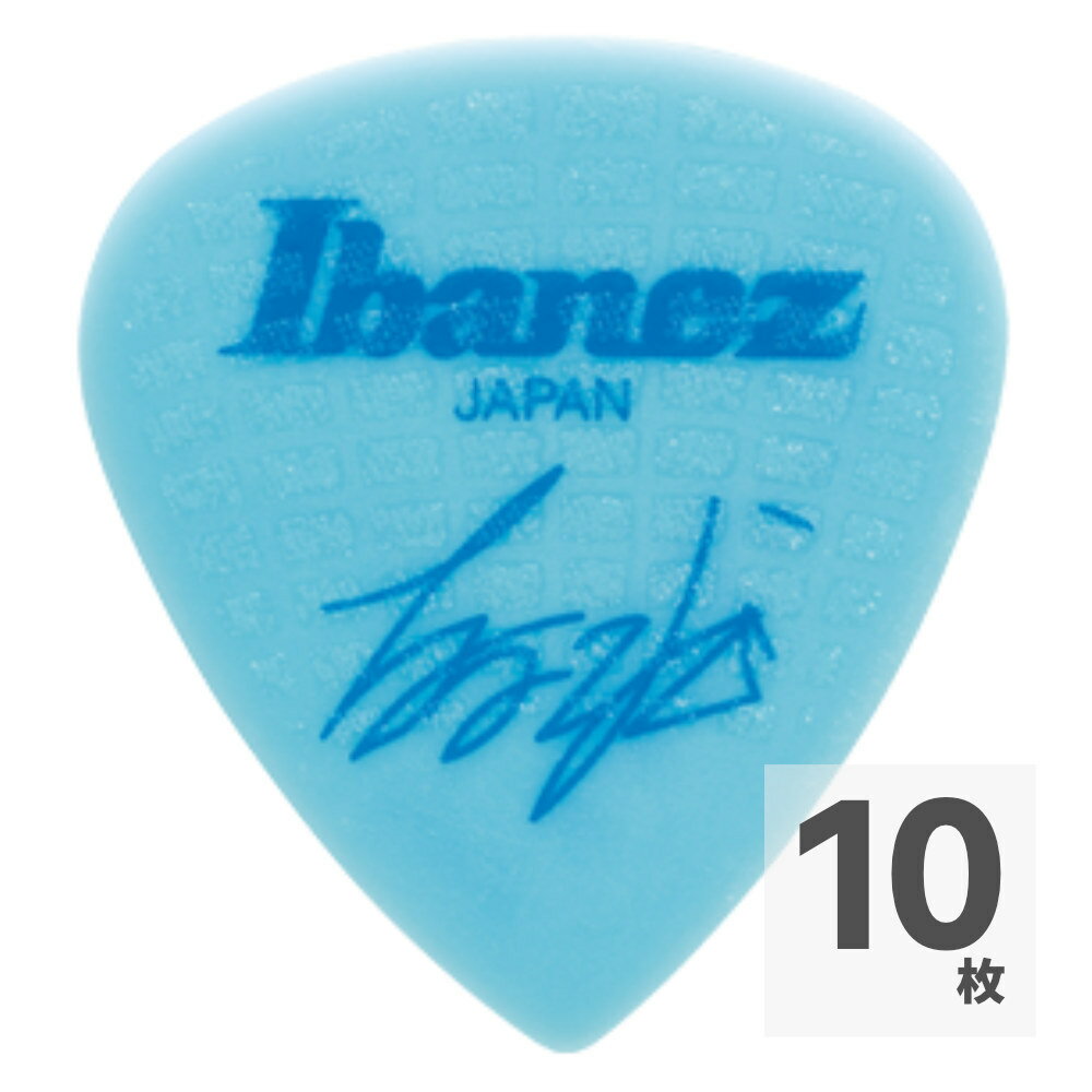 Ibanez アイバニーズ 1000HZK-LT PICK HAZUKI ギターピック×10枚。Ibanez アイバニーズ 1000HZK-LT PICK HAZUKI ギターピックヘヴィなサウンドとテクニカルなフレージングを持ち味に、NEMOPHILAやKOIAIで活躍しているギタリスト、HAZUKIのシグネチャー・ピック。可愛らしいデザインと扱いやすい仕様が多くの反響をいただいたシグネチャー・ピック”1000HZK”を踏襲しながら、素材には水色(Light Teal)のポリアセタールを採用し、本人が描き下ろしたイラストをあしらっています。本人が「全般的にオールマイティなピック」と語る扱いやすさと、見た目のゆるさとを兼ね備えた、ギャップ溢れるシグネチャー・ピックです。Polyacetal Material素材には1mm厚の水色(Light Teal)のポリアセタールを採用しています。また、両面には透明のSand Grip加工を格子状に施しており、手汗をかいた際でも滑りにくいのが特長です。Original Design表面には、自身の”HAZUKI”サインをあしらっています。裏面のイラストは、HAZUKI本人がこのピックのために新たに描き下ろしたオリジナルデザインです。「こだわりは、肉球のペグと新たに描き下ろした猫」と本人が語っている通り、ゆるふわを感じさせるデザインのピックとして完成しています。SPEC厚さ：Heavy (1.0mm)材質：ポリアセタールシェイプ：Short Teardrop Shape※10枚セットでの販売です。
