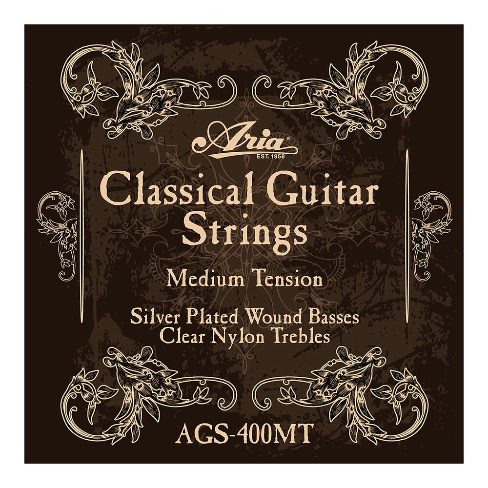 ARIA アリア AGS-400MT Medium Tension クラシックギター弦×6セット。ナイロン弦、ミディアムテンションSilver Plated Wound Basses / Clear Nylon Trebles.0280/.0319/.0402/.0290/.0355/.0430※6セットでの販売です。