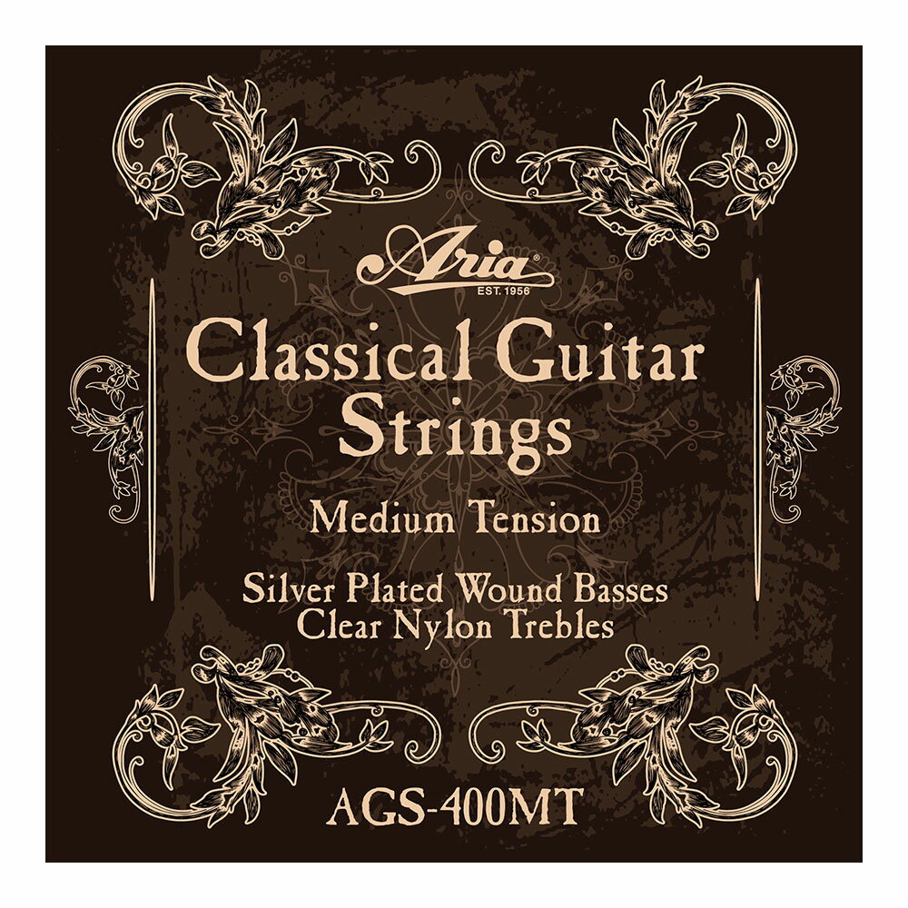 ARIA アリア AGS-400MT Medium Tension クラシックギター弦×12セット。ARIA アリア AGS-400MT Medium Tension クラシックギター弦ナイロン弦、ミディアムテンションSilver Plated Wound Basses / Clear Nylon Trebles.0280/.0319/.0402/.0290/.0355/.0430※12セットでの販売です。