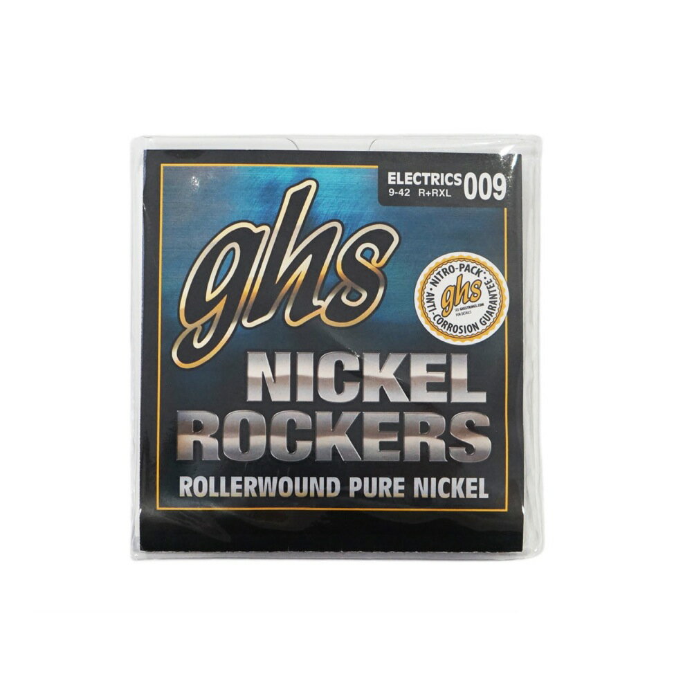GHS Nickel Rockers R+RXL/09-42 エレキギター弦スティーヴィー・レイヴォーンが愛用した事で有名なエレキギター弦。ローラーで潰し、平らにしたニッケル弦をワウンド弦として使用してますので、滑らかな指通り、ブライトな音色が特徴です。ゲージは009・011・016・024・032・042。3セットでの販売です。