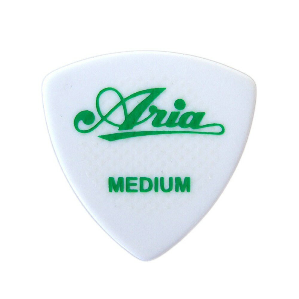 ARIA RUBBER GRIP MEDIUM WH×50枚 ピック両面にドットラバーの滑り止めが円形に施された、ラバーグリップピックです。素材：セルロイド形状：トライアングルピックカラー：ホワイトロゴカラー：グリーンMEDIUM（0.75mm）50枚セットでの販売です。　