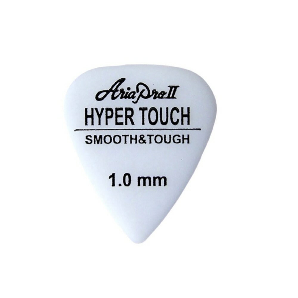 AriaProII HYPER TOUCH Tear Drop 1.0mm WH×10枚 ギターピックジュラコン(R)素材を使用した新世代のピック。対磨耗性にすぐれロングライフを誇るとともに、マット感覚のソフトな手触りと弾き心地を持ち、ナチュラルな中にシャープさが光る独特のサウンド。素材：ジュラコン(R)形状：ティアドロップ（スタンダード）厚さ：1.0mmピックカラー：ホワイト10枚セットでの販売です。