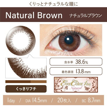 エバーカラーワンデーナチュラル 1箱20枚入 14.5mm（度あり カラコン 度入り カラーコンタクト 度なし フチなし サークルレンズ 1day 1日使い捨て 安斉かれん フチあり エバーカラー エバカラ）