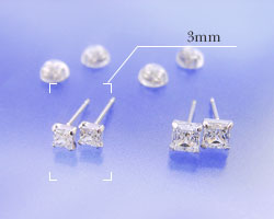 SuperCZシグニティー プラチナ(PT)スタッド ピアス 4本爪スクウェア(3mm)スーパーキュービックジルコニア【楽ギフ_包装】