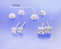 SuperCZシグニティー プラチナ(PT)スタッド ピアス 4本爪スクウェア(4mm)スーパーキュービックジルコニア