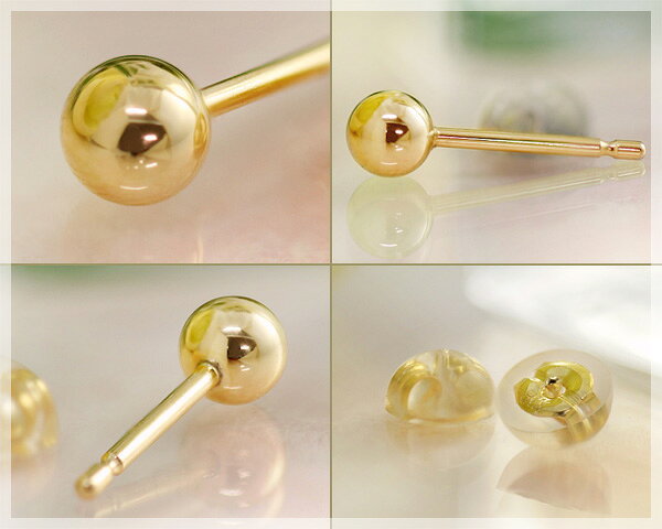 セカンドピアス 丸玉4mm 軸太ポスト0.9mm つけっぱなし シンプル ノンアレルギー スタッドピアス K18ゴールド 18k /ファーストピアスの次にオススメ 地金ピアス 両耳用 仕事用 【クロネコDM便対応商品】【ケースありギフト対応選択可】 ciao-10015106 誕生石ネックレスのCiao! サンプル画像3