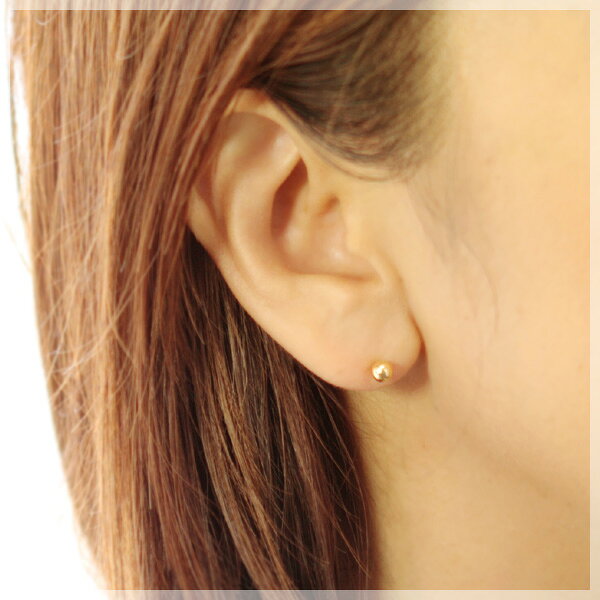 セカンドピアス 丸玉4mm 軸太ポスト0.9mm つけっぱなし シンプル ノンアレルギー スタッドピアス K18ゴールド 18k /ファーストピアスの次にオススメ 地金ピアス 両耳用 仕事用 【クロネコDM便対応商品】【ケースありギフト対応選択可】 ciao-10015106 誕生石ネックレスのCiao! サンプル画像2