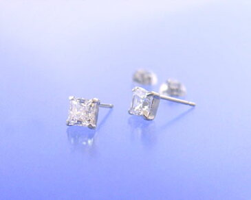SuperCZシグニティー プラチナ(PT)スタッド ピアス 4本爪スクウェア(3mm)スーパーキュービックジルコニア【楽ギフ_包装】