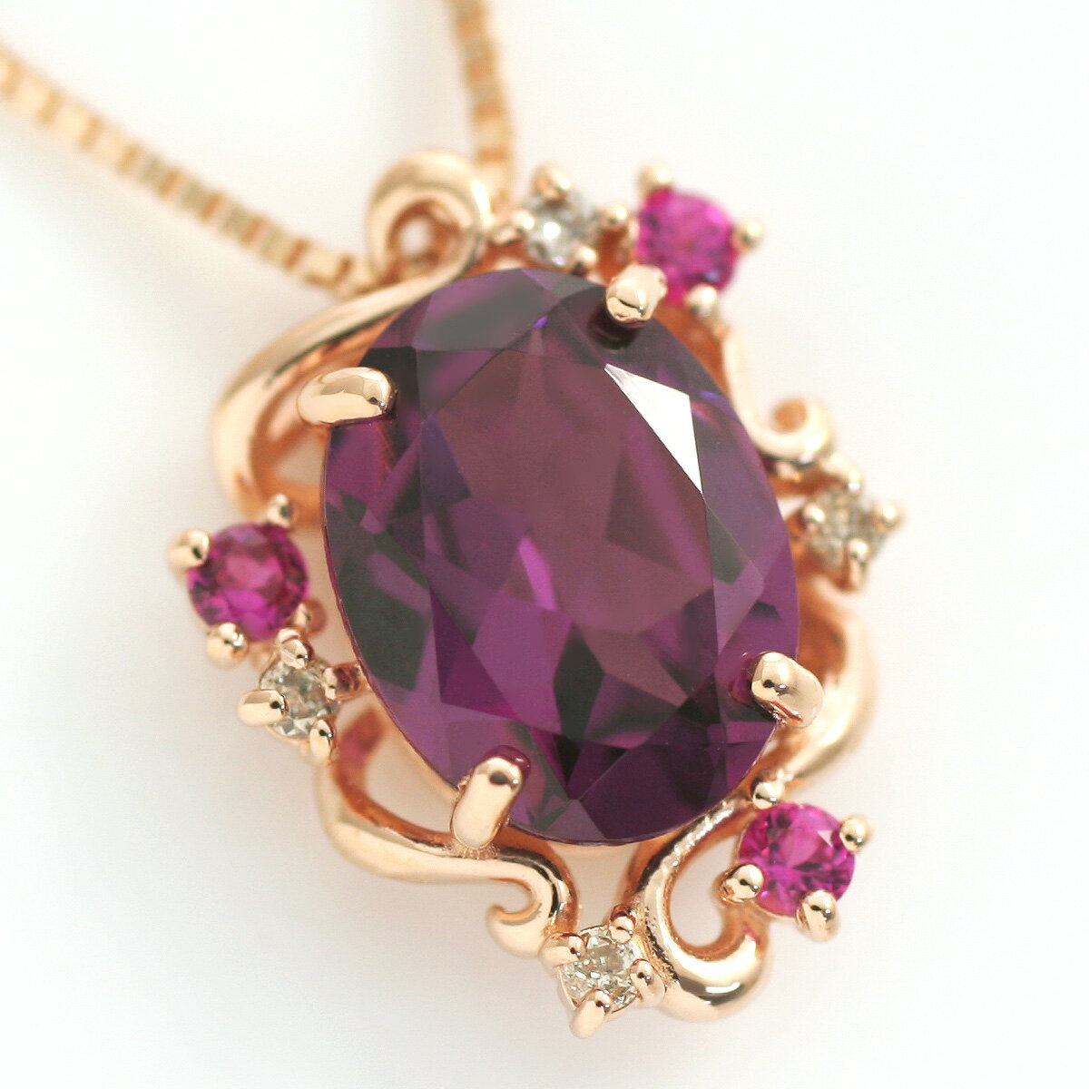 ロードライトガーネット ネックレス ペンダントトップ ヘッド 大粒6×8mm ダイヤモンド0.02ct/ルビー K10ピンクゴールド 1月誕生石 赤 宝石 誕生...