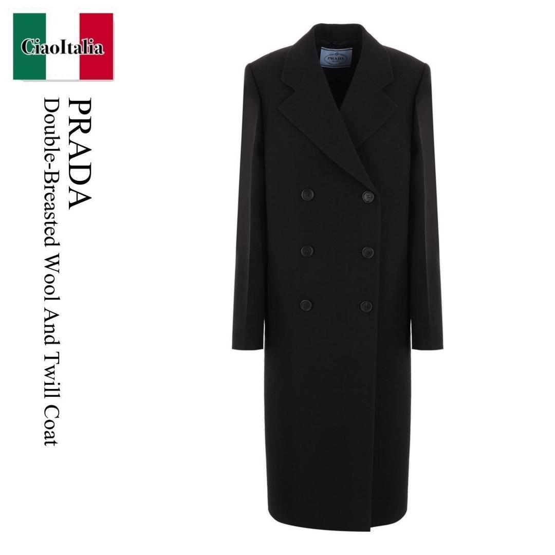 【数量限定・在庫限り・早い者勝ち!】 プラダ / Prada Double-Breasted Wool And Twill Coat / P601SS F0002 / P601SS OOO15UW F0002 / P601SSF0002 / P601SSOOO15UWF0002 / コート