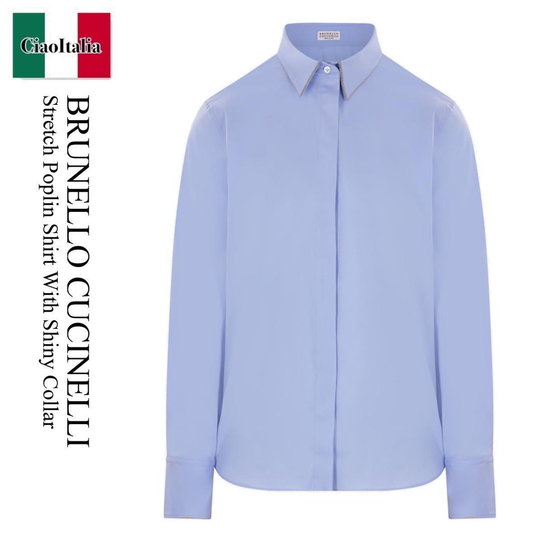 【数量限定・在庫限り・早い者勝ち!】 ブルネロクチネリ / Brunello Cucinelli Stretch Poplin Shirt With Shiny Collar / M0091MA606 / M0091MA606 C6172 / M0091MA606C6172 / ブラウス・シャツ