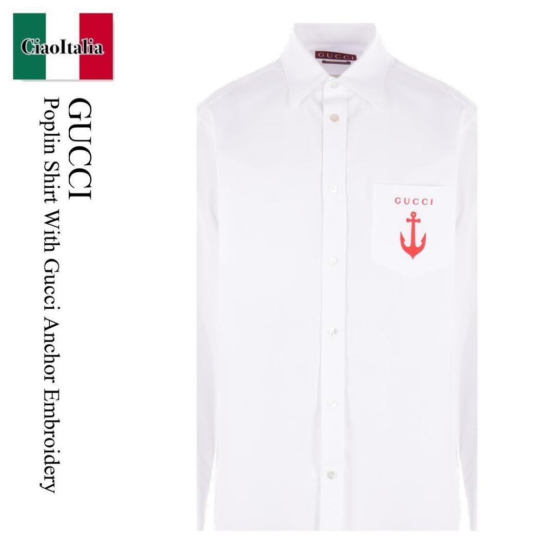 【数量限定・在庫限り・早い者勝ち！】 グッチ / Gucci Poplin Shirt With Gucci Anchor Embroidery / ..