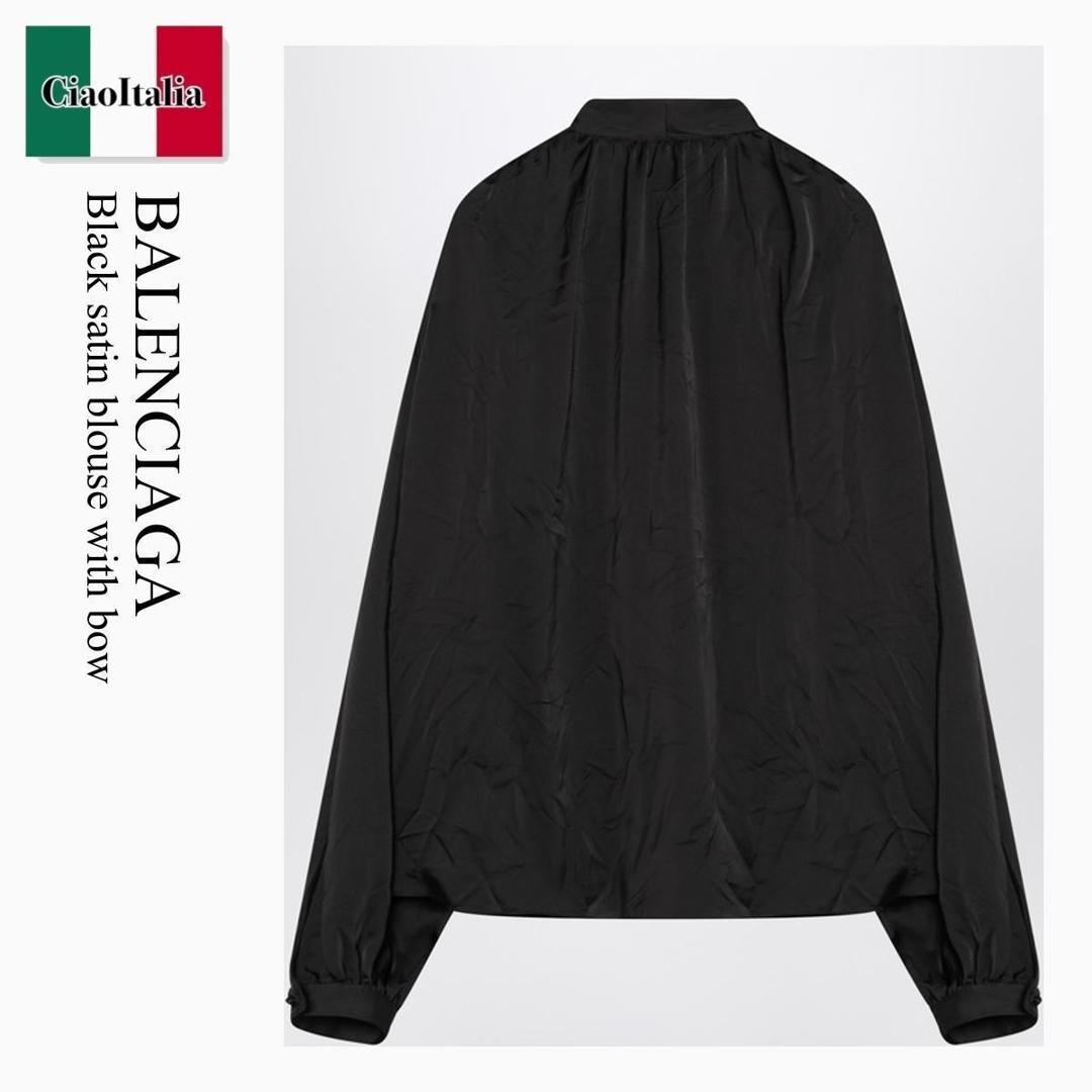 ڿ̸ꡦ߸˸¤ꡦᤤԾ Х󥷥 / Balenciaga Black Satin Blouse With Bow / 8...