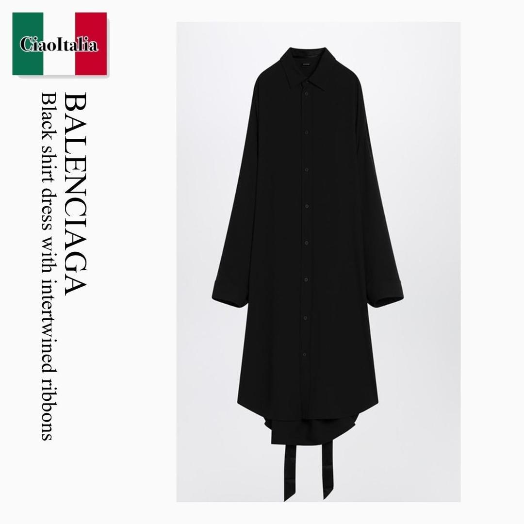 【数量限定・在庫限り・早い者勝ち!】 バレンシアガ / Balenciaga Black Shirt Dress With Intertwined Ribbons / 831216 TSO28 / 831216 TSO28 1000 / 831216TSO281000 / ワンピース