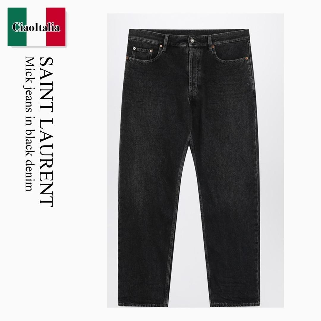 国内発 Saint Laurent ロゴブラックコットンストレートジーンズ r0120863457-1.jpg