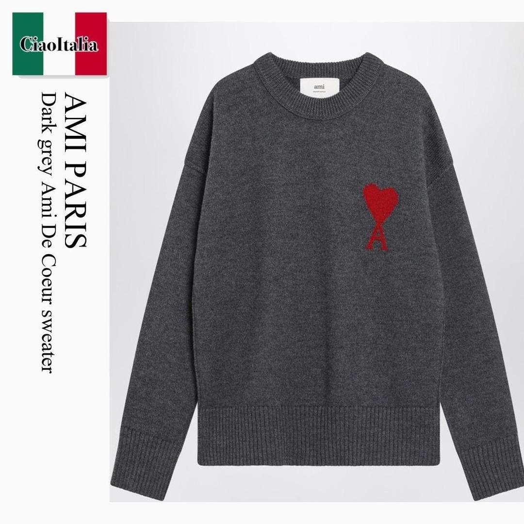【数量限定・在庫限り・早い者勝ち！】 アミアレクサンドルマテュッシ / Ami Paris Dark Grey Ami De Coeur Sweater / UKS838U018 / UKS838U018 084 / UKS838U018084 / ニット・セーター