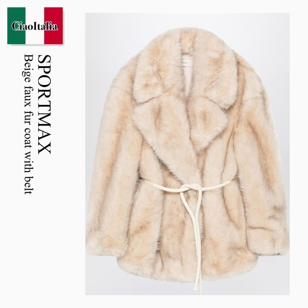 【数量限定・在庫限り・早い者勝ち！】 スポーツマックス / Sportmax Beige Faux Fur Coat With Belt / ROSARIA / ROSARIA 003 / ROSARIA003 / コート(4)