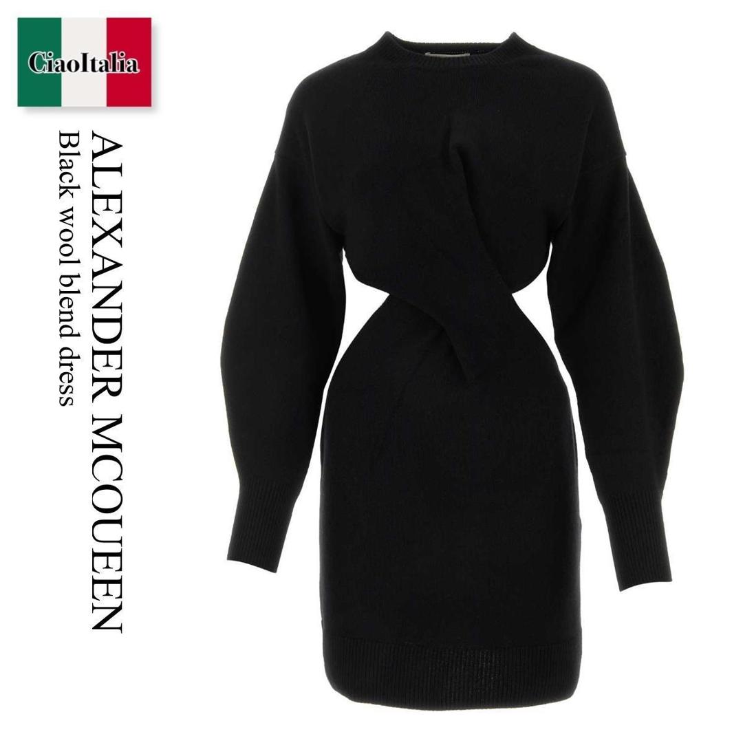 【数量限定・在庫限り・早い者勝ち!】 アレキサンダー・マックイーン / Alexander Mcqueen Black Wool Blend Dress / 758585 Q1A6W / 758585 Q1A6W 1000 / 758585Q1A6W / 758585Q1A6W 1000 / 758585Q1A6W1000 / ワンピース