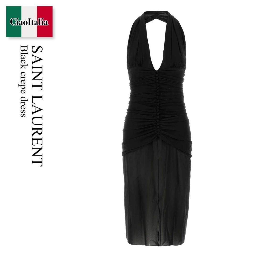 【数量限定・在庫限り・早い者勝ち!】 サンローラン / Saint Laurent Black Crepe Dress / 810130 Y7I21 / 810130 Y7I21 1000 / 810130Y7I21 / 810130Y7I21 1000 / 810130Y7I211000 / ワンピース