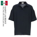 【数量限定・在庫限り・早い者勝ち!】 サンローラン / Saint Laurent Navy Blue Silk Oversize Polo Shirt / 8...