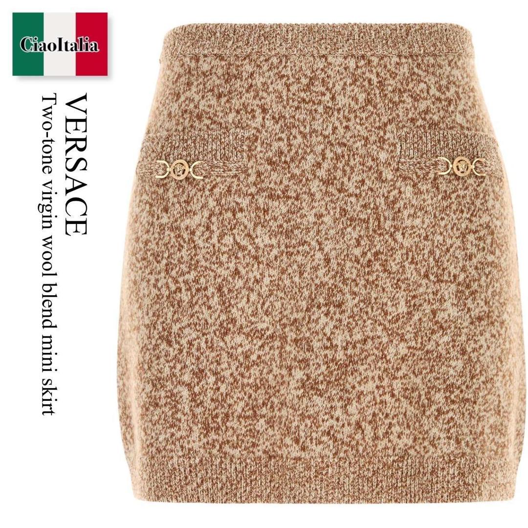 【数量限定・在庫限り・早い者勝ち!】 ヴェルサーチェ / Versace Two-Tone Virgin Wool Blend Mini Skirt / 10203 811A15451 / 10203 811A15451 2NG70 / 10203811A15451 / 10203811A15451 2NG70 / 10203811A154512NG70 / ミニスカート