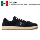 【数量限定・在庫限り・早い者勝ち!】 プラダ / Prada Navy Blue Canvas And Suede Downtown Sneakers / 2E...