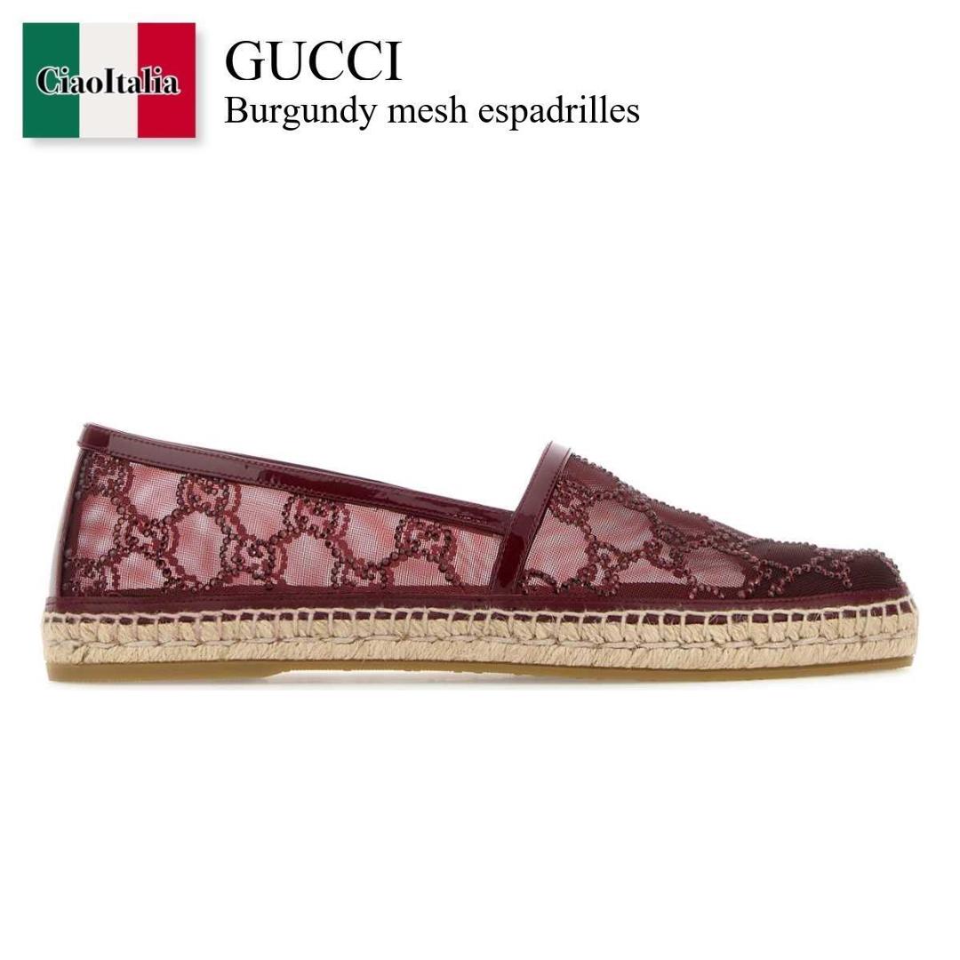 【数量限定・在庫限り・早い者勝ち！】 グッチ / Gucci Burgundy Mesh Espadrilles / 841343 FAEZM / 8..