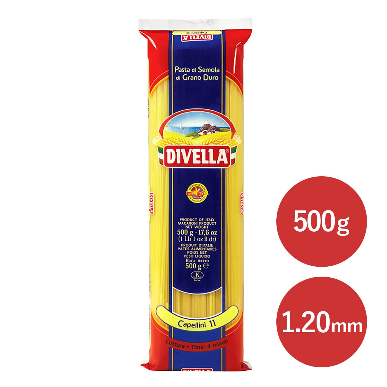 ディヴッェラ (DIVELLA) カッペリーニ カペッリーニ 細麺 極細 ごく細 乾麺 早ゆで4分 500g 1袋 つけめん パスタ 冷製パスタ 天使の髪 正規輸入品 ディベラ イタリア産 パスタ ロングパスタ チャオセレクト