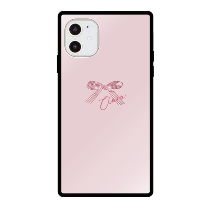 スクエアガラスケースCiaraiPhoneケース【iPhone1212PRO12PROMAX12miniSE第2世代iPhoneXSiPhoneXRiPhoneXSMAXiPhoneXiPhone87】アイフォンスマホケースシアライラストかわいいおしゃれ女子大人ガラススクエア四角ワンポイントギンガムリボン