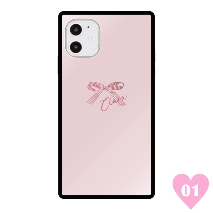 スクエアガラスケースCiaraiPhoneケース【iPhone1212PRO12PROMAX12miniSE第2世代iPhoneXSiPhoneXRiPhoneXSMAXiPhoneXiPhone87】アイフォンスマホケースシアライラストかわいいおしゃれ女子大人ガラススクエア四角ワンポイントギンガムリボン