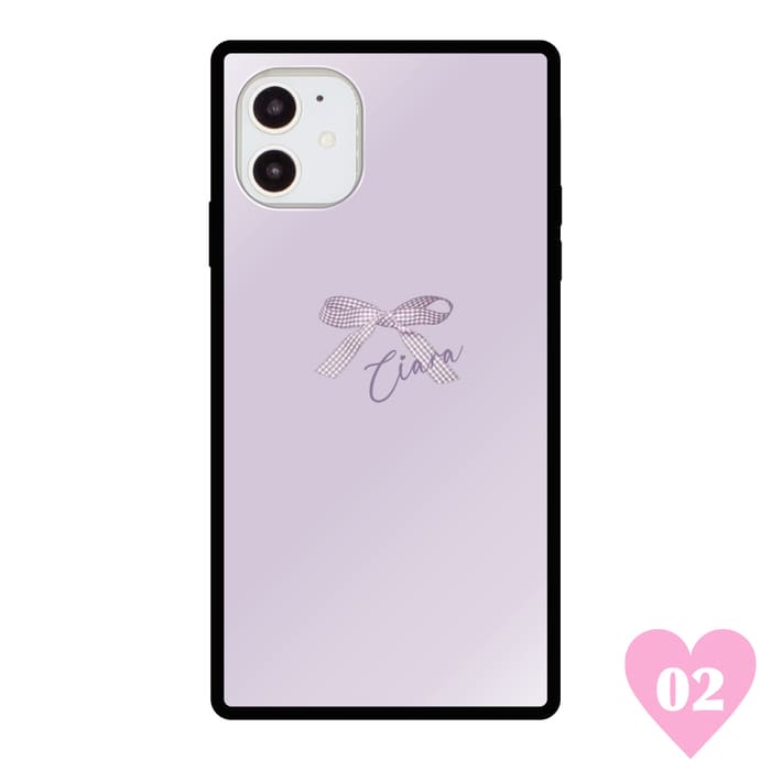 スクエアガラスケースCiaraiPhoneケース【iPhone1212PRO12PROMAX12miniSE第2世代iPhoneXSiPhoneXRiPhoneXSMAXiPhoneXiPhone87】アイフォンスマホケースシアライラストかわいいおしゃれ女子大人ガラススクエア四角ワンポイントギンガムリボン
