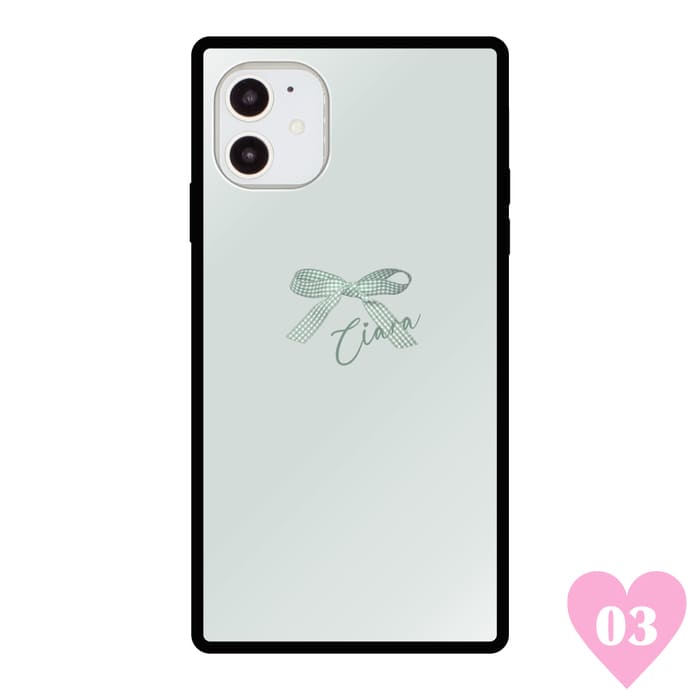 スクエアガラスケースCiaraiPhoneケース【iPhone1212PRO12PROMAX12miniSE第2世代iPhoneXSiPhoneXRiPhoneXSMAXiPhoneXiPhone87】アイフォンスマホケースシアライラストかわいいおしゃれ女子大人ガラススクエア四角ワンポイントギンガムリボン