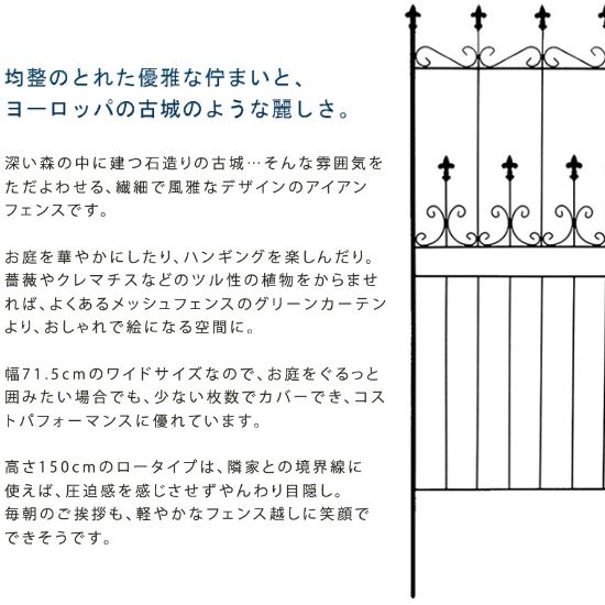 アイアン デザイン フェンス A ロータイプ 156cm 4枚セット トレリス ガーデン 格...