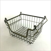 スタッキングワイヤーバスケットS前開きタイプアンティークゴールドカゴかご収納ラックインダストリアルアイアンヴィンテージビンテージアンティークお洒落おしゃれストッカーキッチン収納重ね置き重ね収納ランドリー収納小物収納