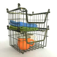スタッキングワイヤーバスケットS前開きタイプアンティークゴールドカゴかご収納ラックインダストリアルアイアンヴィンテージビンテージアンティークお洒落おしゃれストッカーキッチン収納重ね置き重ね収納ランドリー収納小物収納