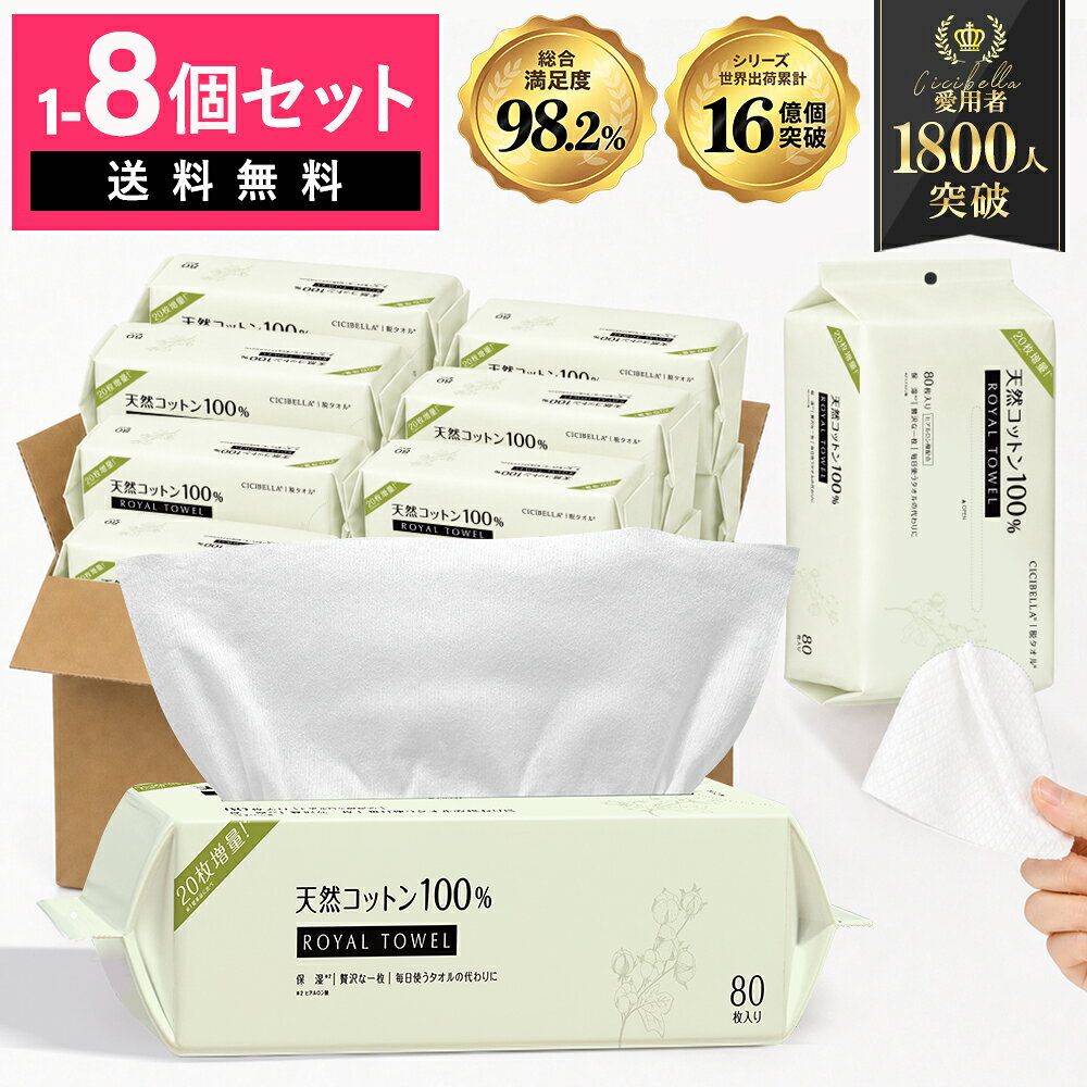 【80枚×4個/6個/8個 まとめ買い】＼ヒアルロン酸配合／CICIBELLA ロイヤルタオル 100%天然コットン フェイスタオル …