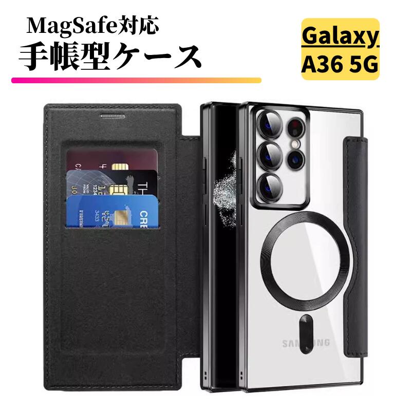Rakuten - Galaxy A36 5G ケース MagSafe対応 手帳型 レザー カメラ保護 カードケース 全面保護 軽量 カード収納 耐衝撃 スマホケース カバー ギャラクシー GalaxyA36 SC-54F SM-A366Q ブラック