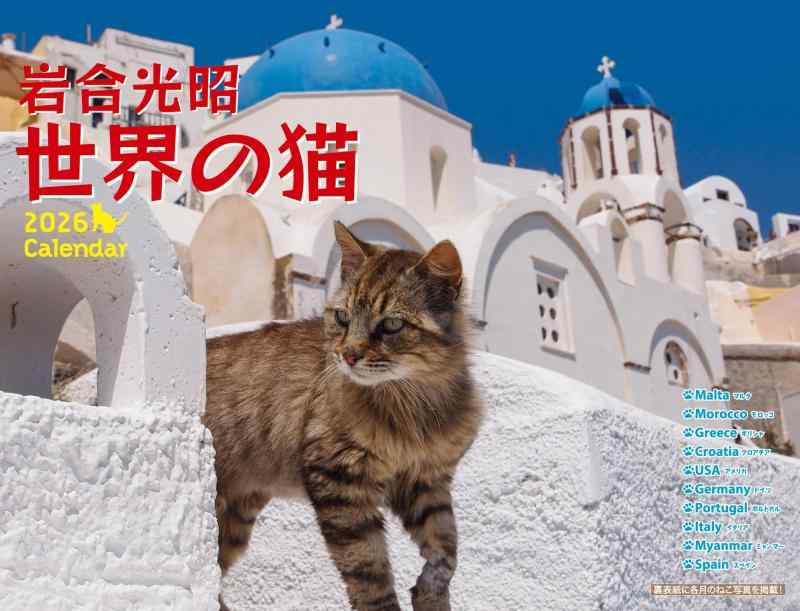 岩合光昭 世界の猫 カレンダー 2026 壁掛け（月めくり）/ 人気動物写真家・癒しの猫フォト / 大安・祝日・月の満ち欠け・二十四節気入り ([カレンダー])