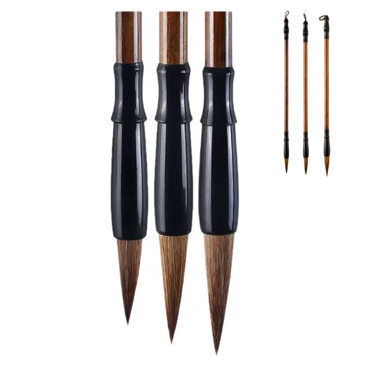 習字 筆 書道 筆 セット 3本組 全書体対応 楷書 行書 草書 小学生 初心者 書き初め 美文字 練習用 木軸 大中小サイズ 入門 手書き 文化 学習 教材 毛筆