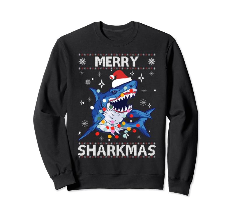 Sharkmas 面白い サメ アグリークリスマスセーター トレーナー