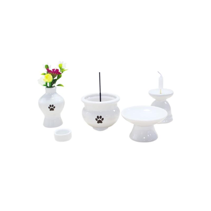 ペット 仏具 セット 5点 肉球入り 5具足 ホワイト 2寸 ミニブーケ 造花付き ミニ仏具 ペットロス ペッ..