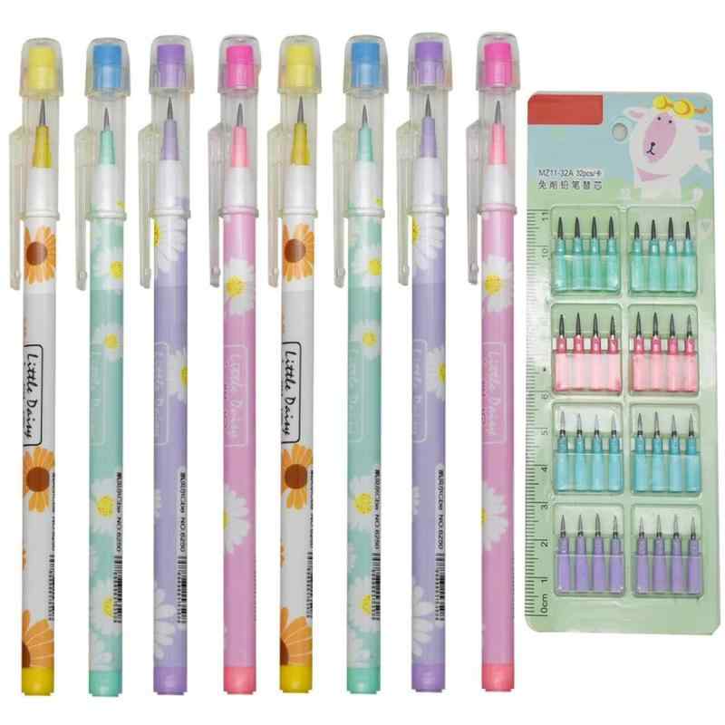 Lopenle 12本 シャーペン ロケット鉛筆 詰め替え用 デイジー 積み重ね可能な鉛筆 スタッカブル ノック式エンピツ カラフル替え芯 ペンシル 子供 文房具 プッシュ ペンシル セット 消しゴム付