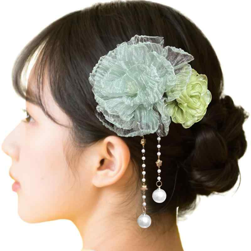 [ULITU] 和装 髪飾り 浴衣 揺れる ヘアアクセサリー 和装小物 夏祭り 花火大会 シンプル 花 ショート 袴 はかま 成人式 卒業式 謝恩会 前撮り 花嫁 七五三 入園式 入学式 オフホワイト