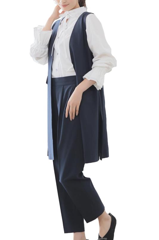 乐天商城 - [リリヤーノ] ジレ ブラウス パンツ セット レディース 長袖 袖スリット リボンタイ 大きいサイズ フォーマル オフィス セレモニー セットアップ