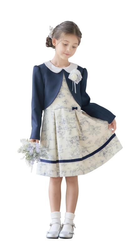 乐天商城 - [アリサナ] 入学式 小学生 女の子 スーツ 子供服 フォーマル (ボレロ + ワンピース + リボンチャーム の3点セット) ネイビー-120cm クローディア