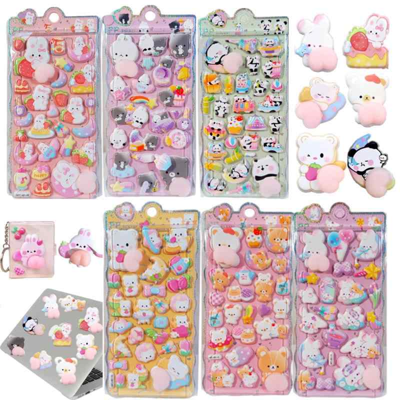 乐天商城 - 水入りシール ぷにぷに 3D立体ステッカー 6枚セット 可愛い ウォーターシール スパンコール入り キラキラ 動物 キャラクター ごほうびステッカー 手帳用 装飾 アルバム スマホケース 水筒