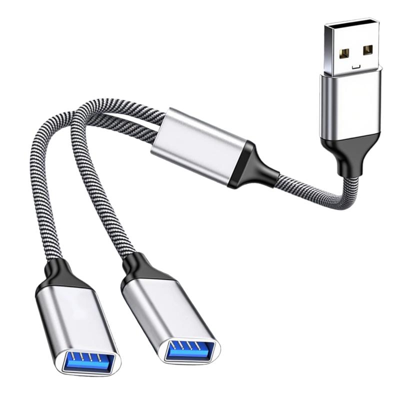 USB 分岐 USB 二股ケーブル ブラック/シルバー 28cm 1対2 Y型スプリッター データ転送＆充電対応 PC/Mac/車載用 高速USB2.0接続 差し込むだけで使える マルチデバイス同時使用可能