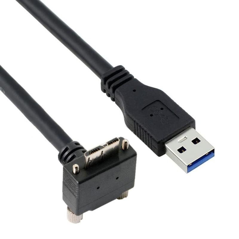 CYケーブル Micro USB3.0 デュアルネジ USB3.0データにロック可能 5Gbps 電源ケーブル 90度上下向きタイプ VR産業カメラ ノートパソコン用