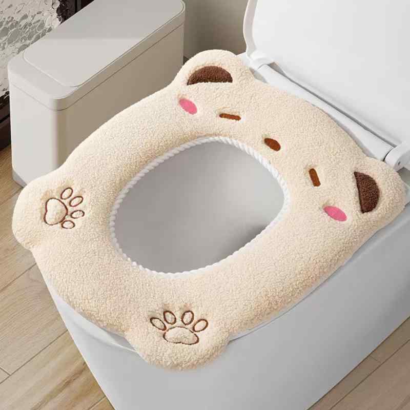 Rakuten - 便座カバー 厚手 ふわふわ 可愛い デザイン トイレ 便座カバー 動物 モチーフ 洗濯機 対応 オールシーズン 滑り止め 付け心地 良い 防寒 保温 簡単 設置 汎用 便器 カバー 北欧 インテリア ギ