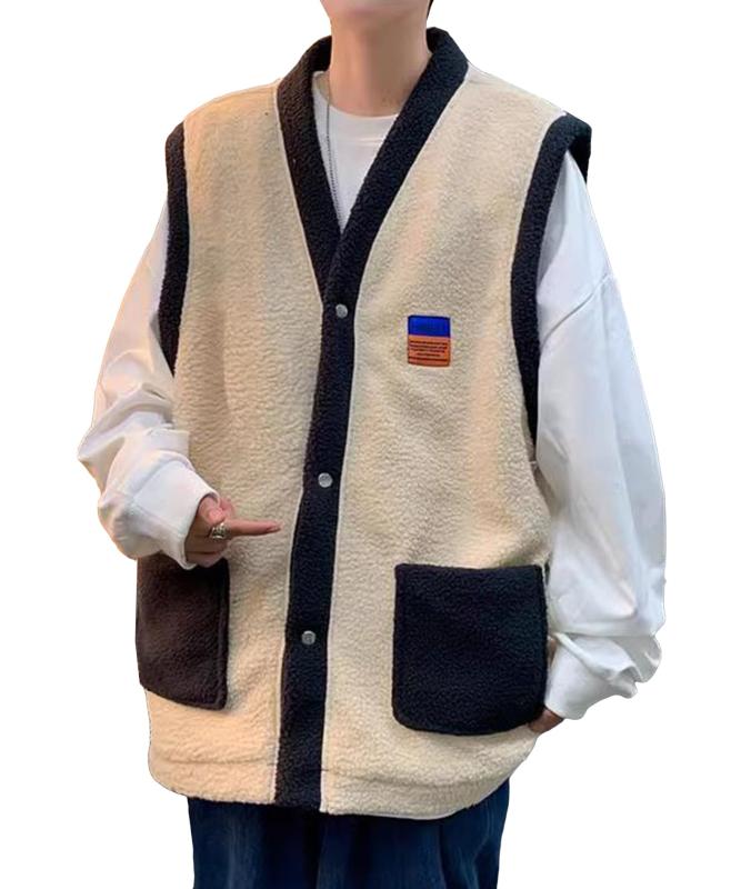 [MMTYRM] メンズ ムートンベスト 秋冬 ボアベスト もこもこ ベスト カジュアル チョッキ 大きいサイズ カジュアル 中綿ベスト ゆったり ベスト
